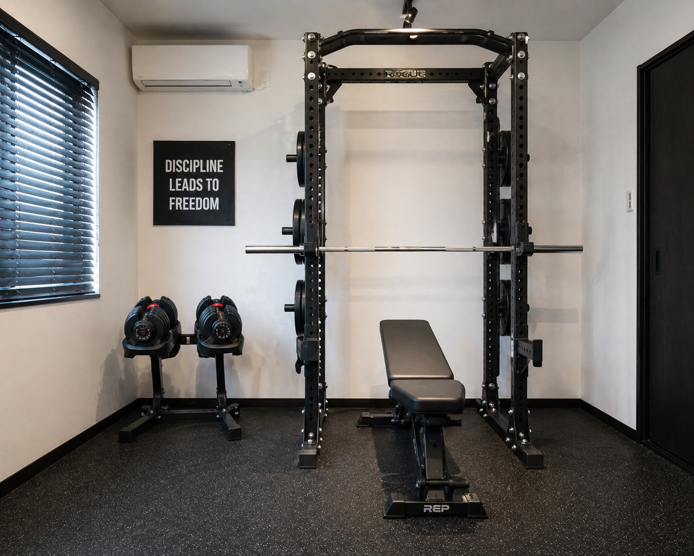 大阪のご自宅に設置されたパワーラックとスミスマシンが並ぶ本格ホームジム