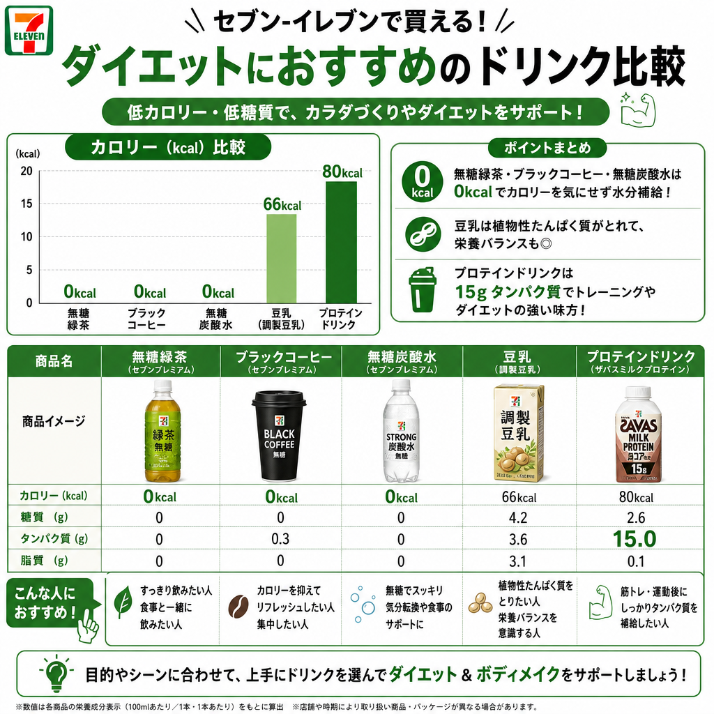 ダイエット中にセブンイレブンで買えるおすすめ飲み物は？