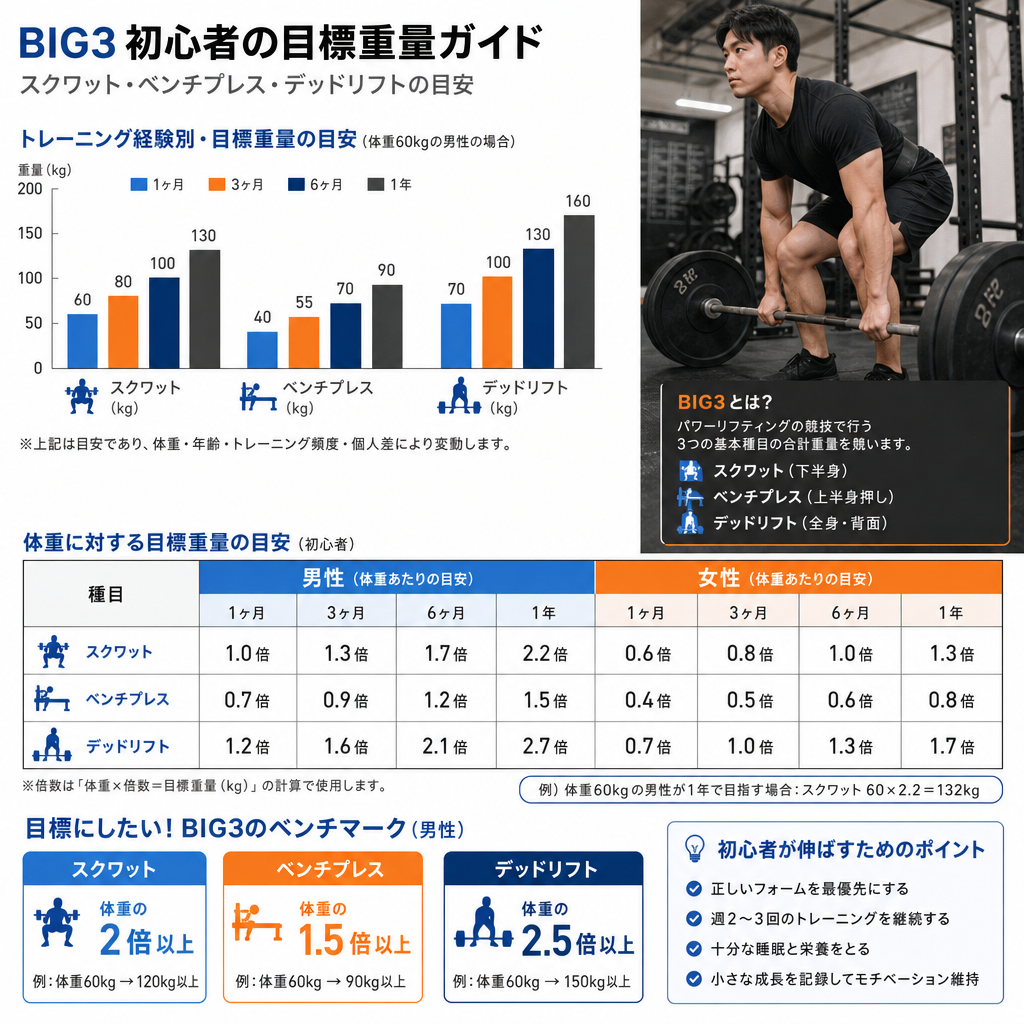 初心者のBIG3目標重量の目安