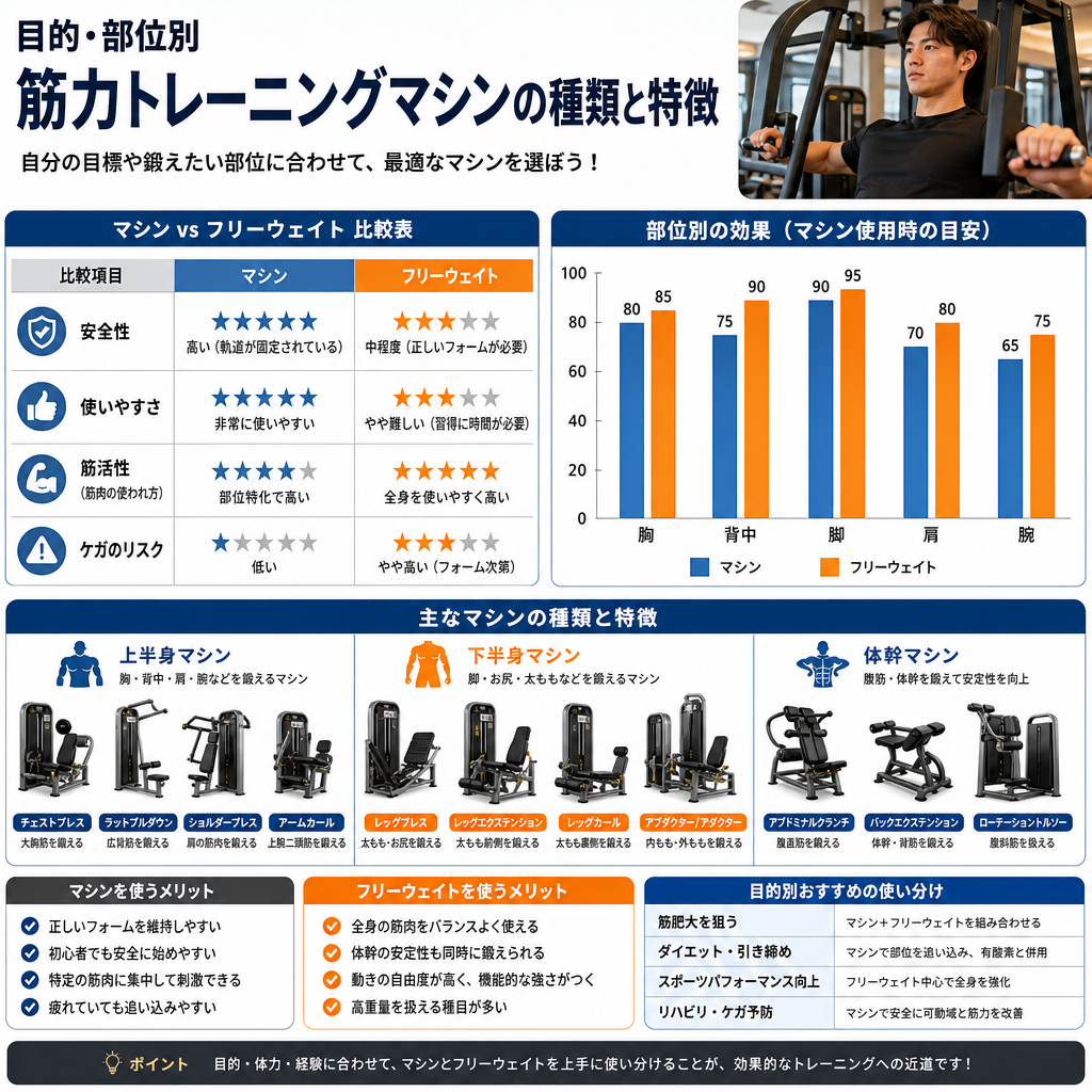 目的・部位別に見る主な筋トレマシンの種類
