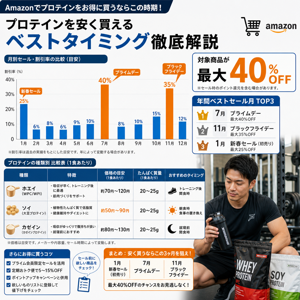 Amazonでプロテインが安くなる時期はいつ？