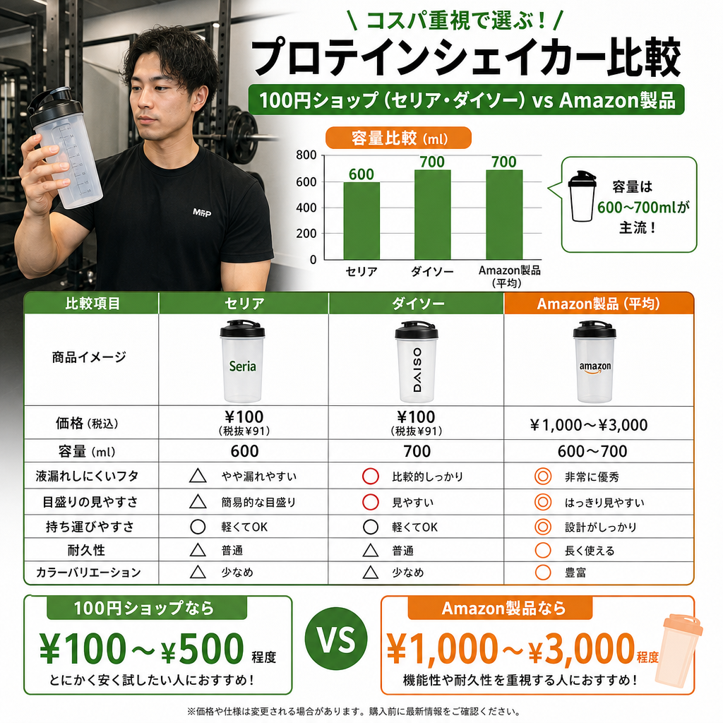 セリア・Amazon商品との比較：100均シェイカーの実力は？