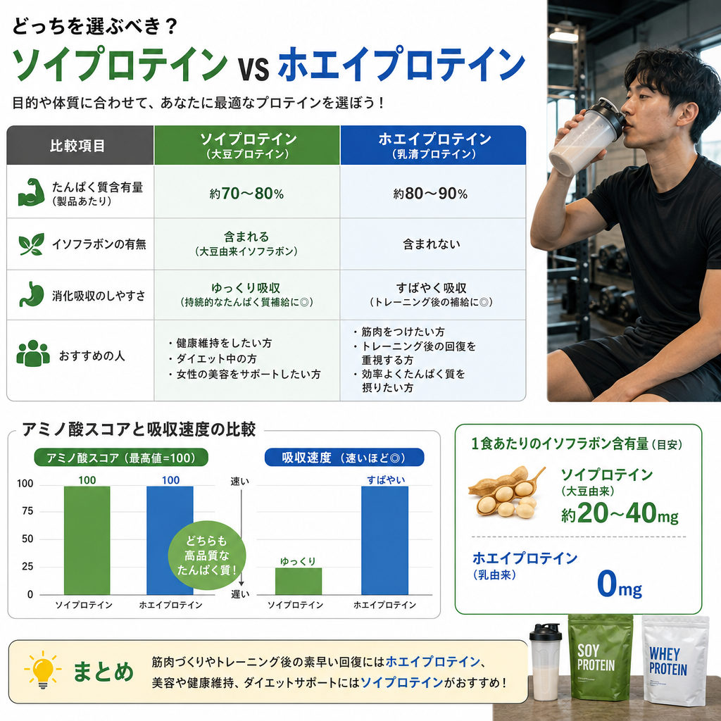 ソイプロテインとホエイプロテイン、どちらを選ぶべき？