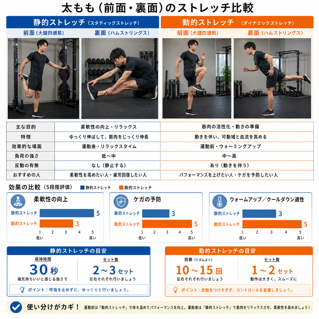 ② 太もも（前面・裏面）のストレッチ