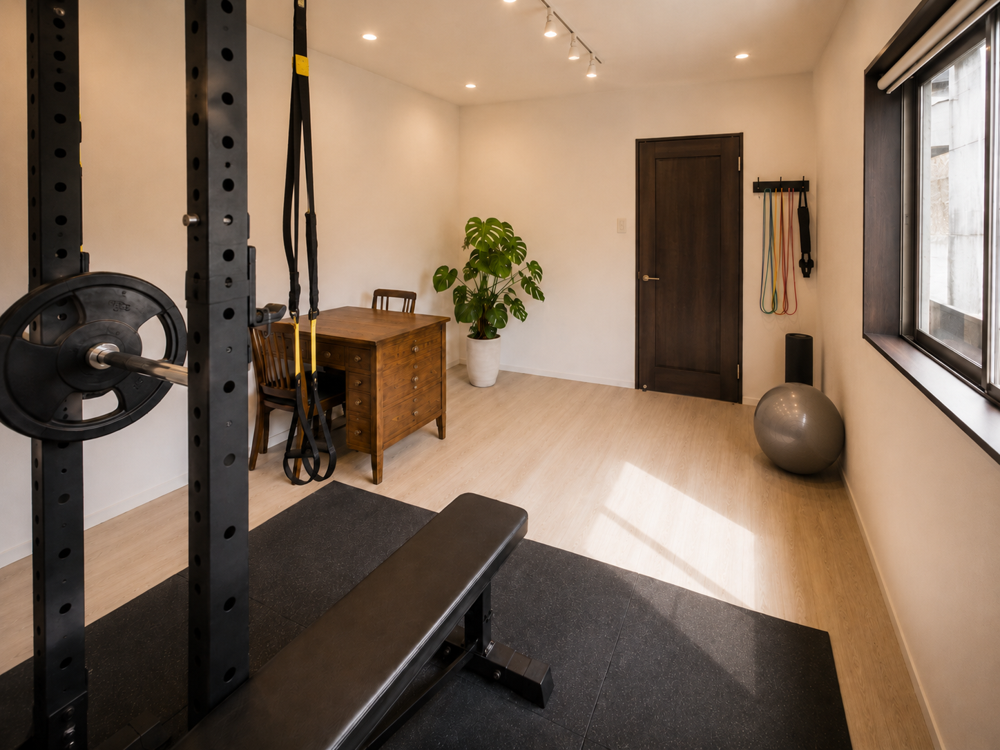 FIT STAGE江坂店 完全個室の内観 — ヴィンテージ家具と落ち着いた照明